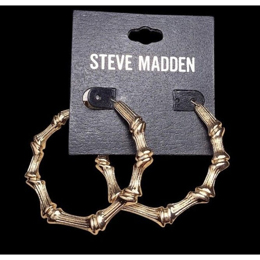 Steve Madden Gold Bamboo Hoop Earrings NEW